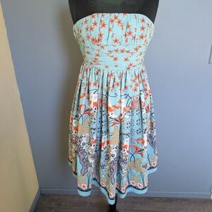 Retro Seafoam Green Strapless Floral Dress By Angie